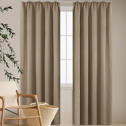 Deconovo Verdunklungsvorhänge mit Kräuselband, Kälteschutz, 245x140 cm, Taupe