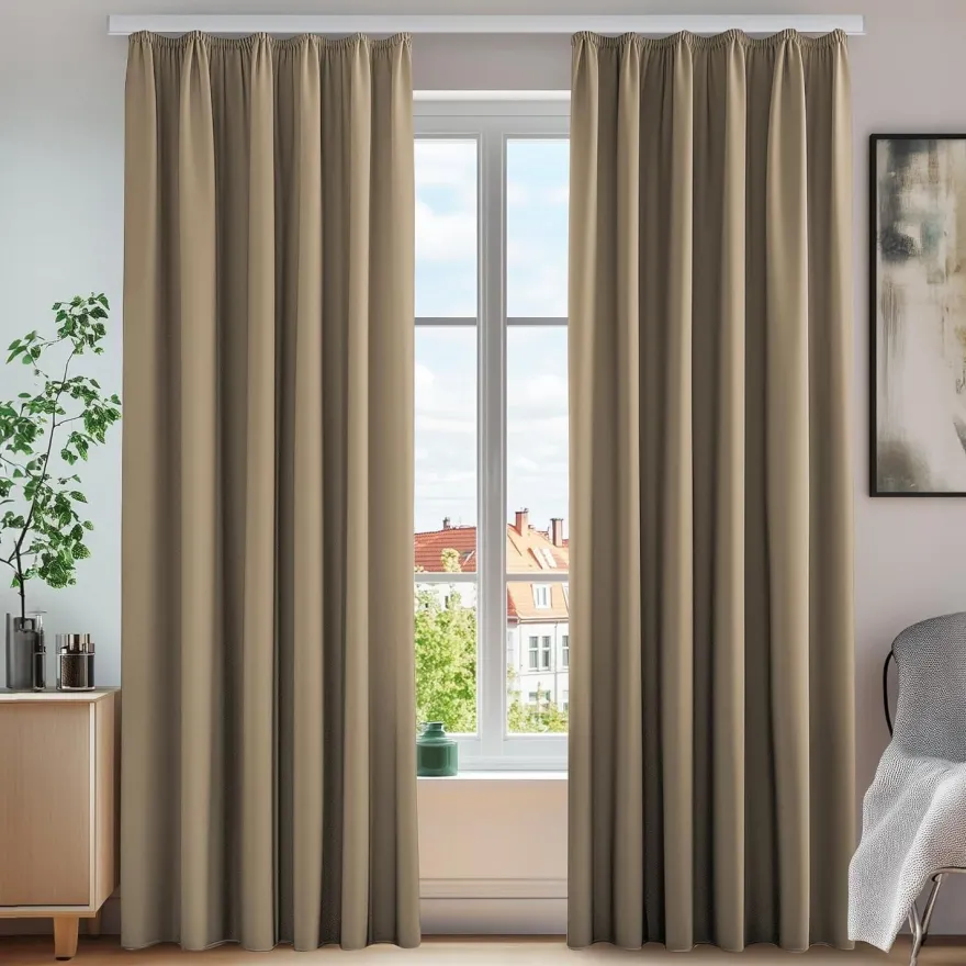 Deconovo Verdunklungsvorhänge mit Kräuselband, Kälteschutz, 245x140 cm, Taupe