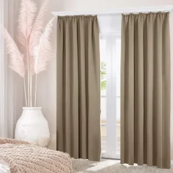 Deconovo Verdunklungsvorhänge mit Kräuselband, Kälteschutz, 245x140 cm, Taupe