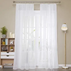 Deconovo Voile Vorhangschals Gardinen Kräuselband Transparent Leinenoptik
