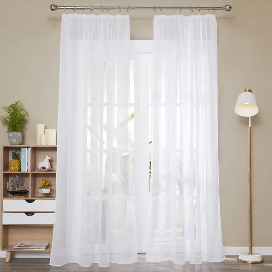 Deconovo Voile Vorhangschals Gardinen Kräuselband Transparent Leinenoptik
