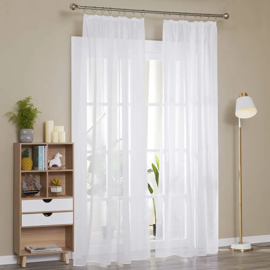 Deconovo Voile Vorhangschals Gardinen Kräuselband Transparent Leinenoptik