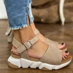 DE Damen Sommer Freizeit Plateau Offen Keilabsatz Schuhe Sandalen Knochelriemen
