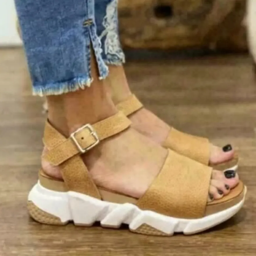 DE Damen Sommer Freizeit Plateau Offen Keilabsatz Schuhe Sandalen Knochelriemen