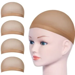 Dehnbare Nylon Haarnetz Perücke Kappen 4 Stück Nackt Beige URAQT