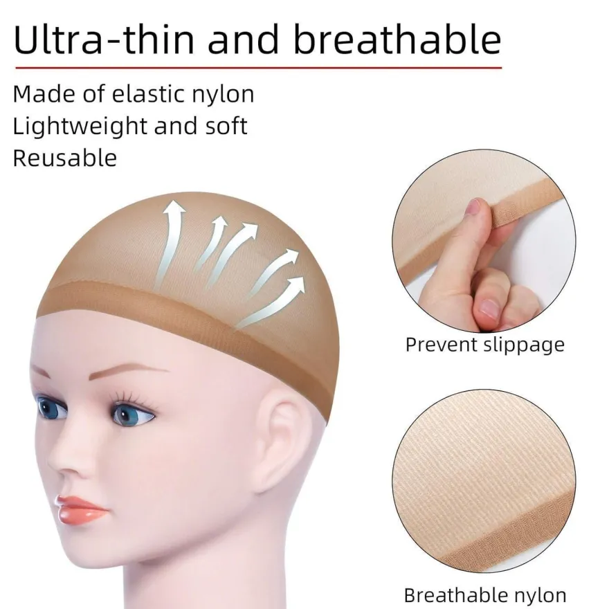 Dehnbare Nylon Haarnetz Perücke Kappen 4 Stück Nackt Beige URAQT