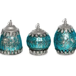Deko Glas Laternen Set 3-teilig blau antik LED Licht Hänge Glasleuchte Dekolicht
