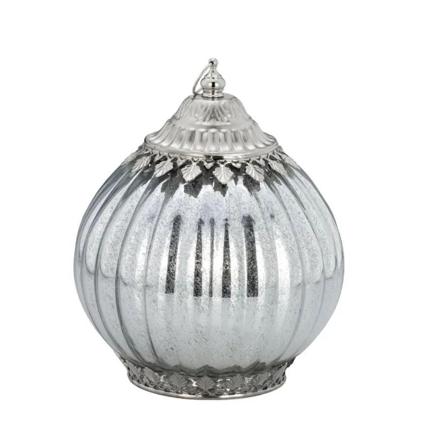 Deko Glas-Laterne 19x15 cm antik Silber LED Tischlaterne Hängelampe Dekoleuchte