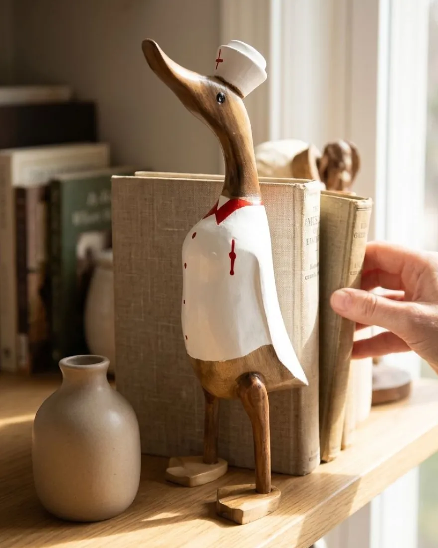 Deko-Holzente Krankenschwester - handbemalt, Geschenk für Pflegekräfte Ente