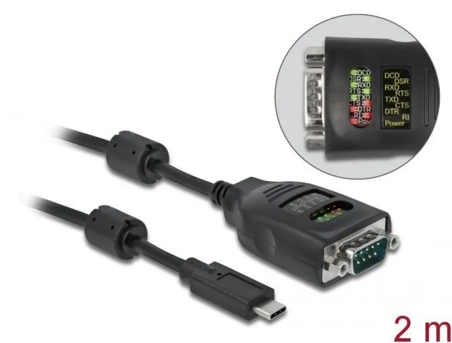 Delock USB Type-C? zu Seriell DB9 Adapter mit 9 LED RS-232 Tester