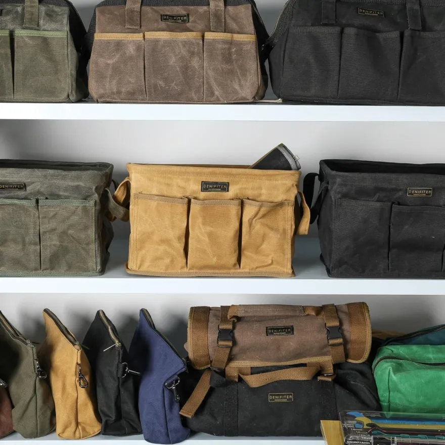Denifiter Werkzeugtasche aus gewachstem Segeltuch, 3er-Pack, Khaki
