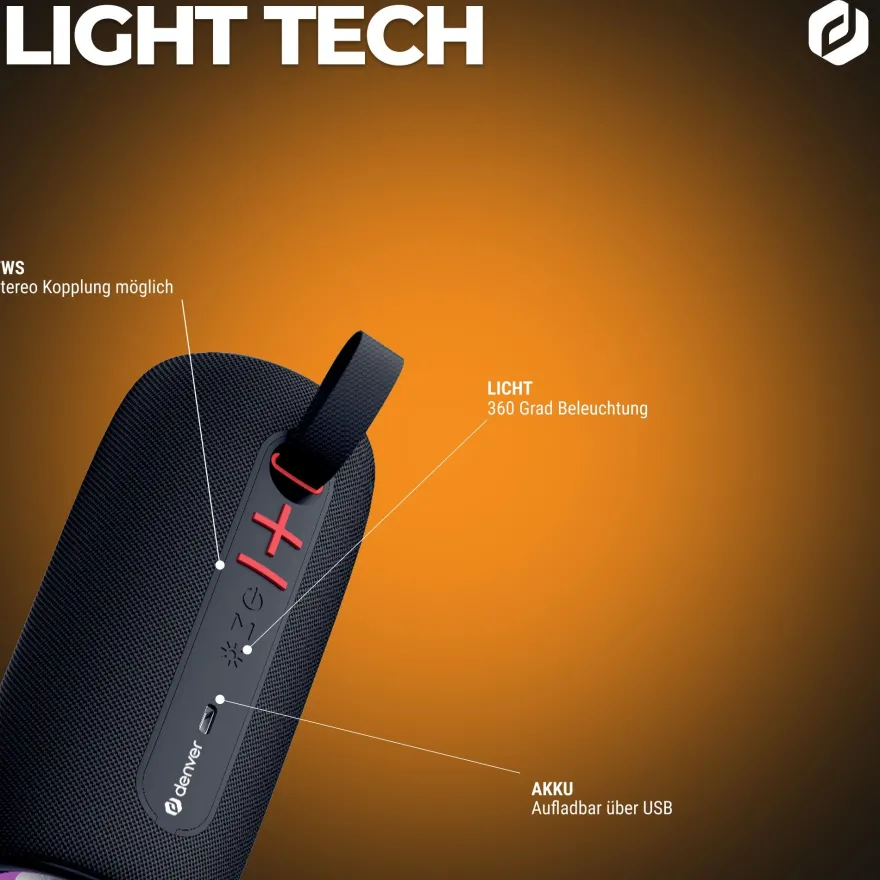 Denver BTL-360 Bluetooth-Lautsprecher, 2×50W, mit RGB-Beleuchtung