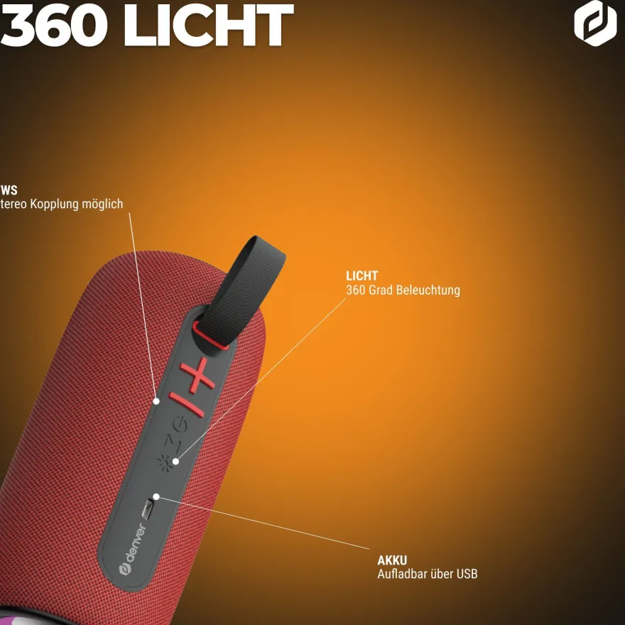 Denver BTL-360 Bluetooth-Lautsprecher, 2×50W, mit RGB-Beleuchtung