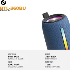 Denver BTL-360 Bluetooth-Lautsprecher, 2×50W, mit RGB-Beleuchtung