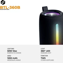Denver BTL-360 Bluetooth-Lautsprecher, 2×50W, mit RGB-Beleuchtung