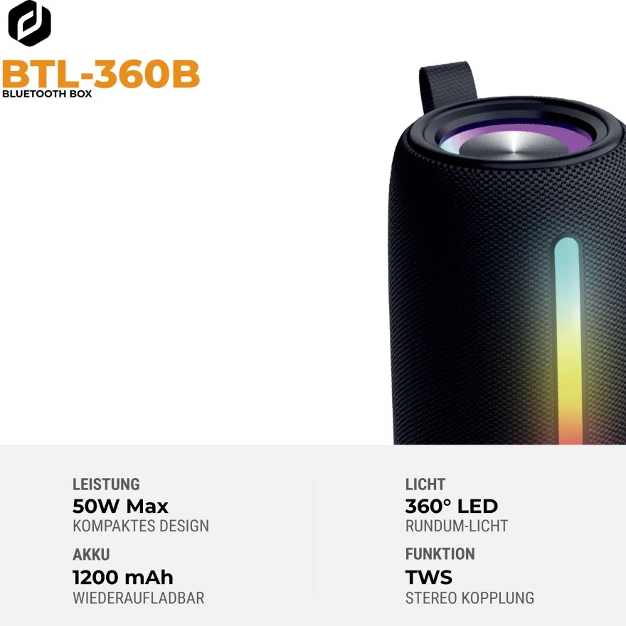 Denver BTL-360 Bluetooth-Lautsprecher, 2×50W, mit RGB-Beleuchtung