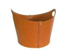 Designer Holzkorb Cadin Braun aus regeneriertem Leder mit Rollen