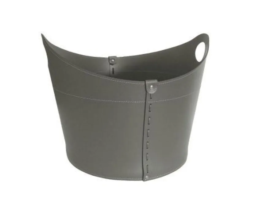 Designer Holzkorb Cadin Taupe aus regeneriertem Leder mit Rollen