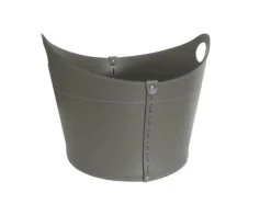 Designer Holzkorb Cadin Taupe aus regeneriertem Leder mit Rollen