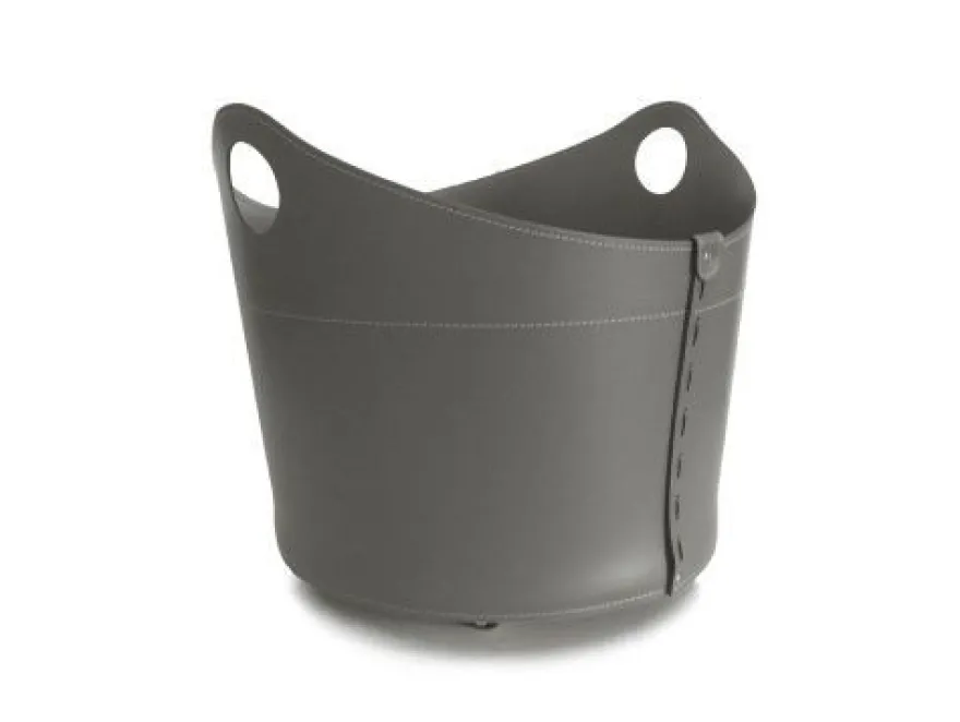Designer Holzkorb Cadin Taupe aus regeneriertem Leder mit Rollen