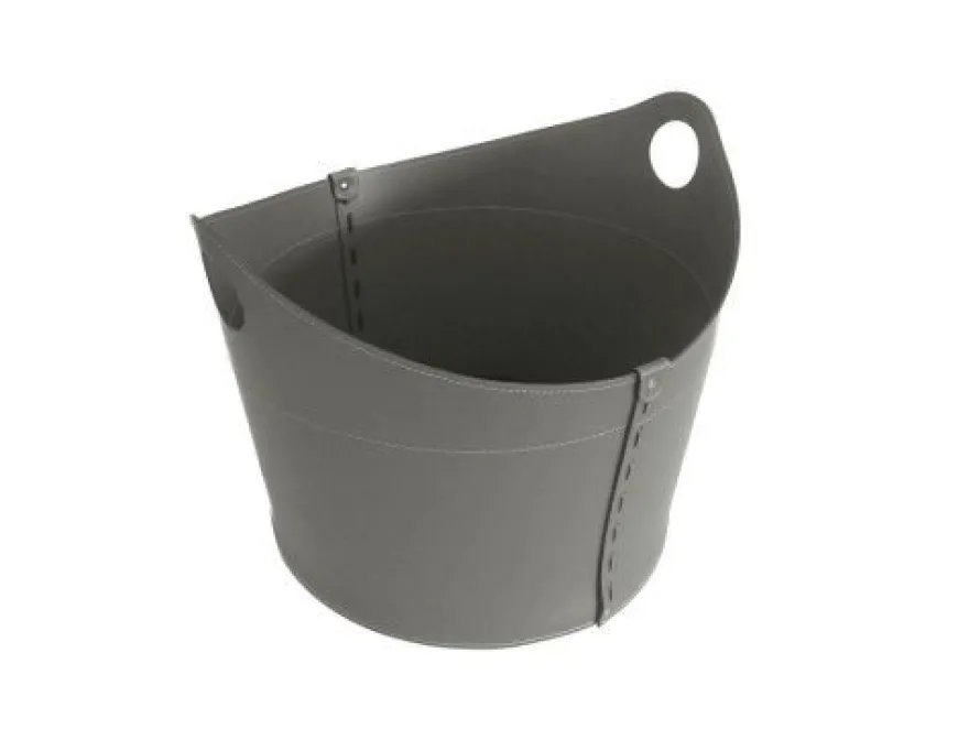 Designer Holzkorb Cadin Taupe aus regeneriertem Leder mit Rollen