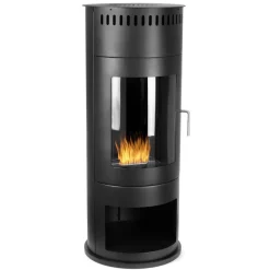 Design Ethanol Kamin rund freistehend 113 cm hoch mit Sichtfenster Schwarz Standkamin