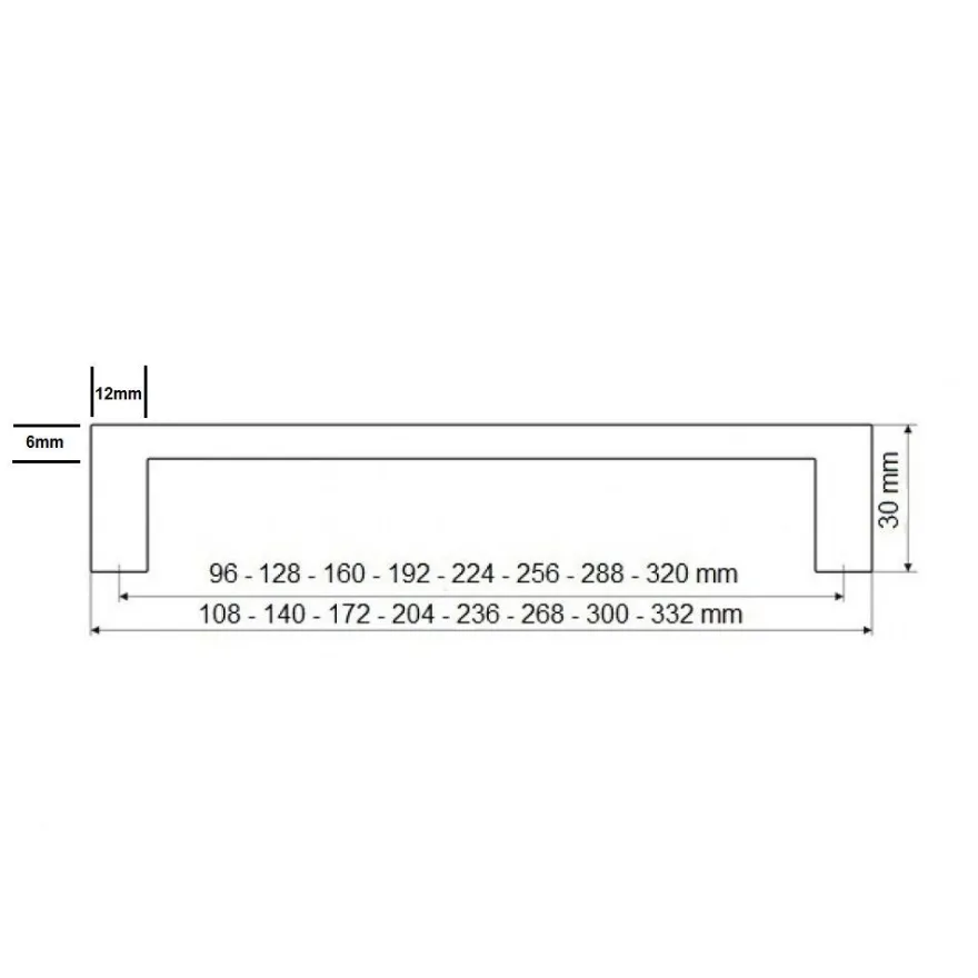 Design Stangengriff Edelstahl eckig matt gebürstet 12x6mm – Modell Orlando