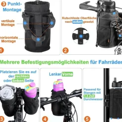 Desing Wish Fahrrad Getränkehalter mit Netztasche und Schultergurt, Schwarz
