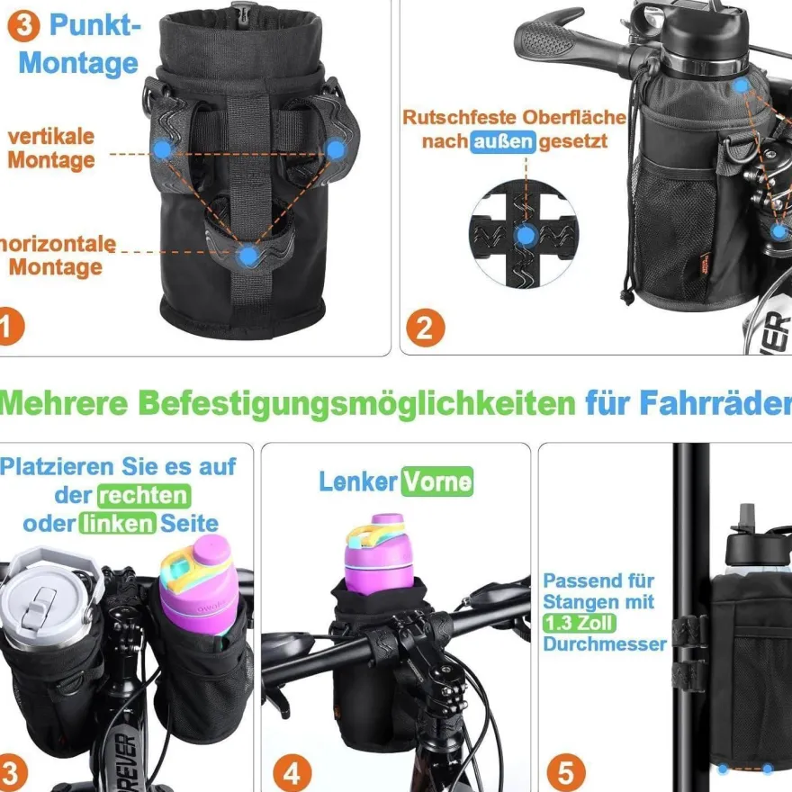 Desing Wish Fahrrad Getränkehalter mit Netztasche und Schultergurt, Schwarz