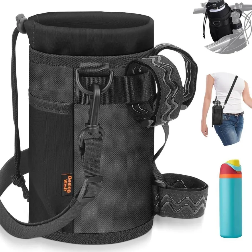 Desing Wish Fahrrad Getränkehalter mit Netztasche und Schultergurt, Schwarz