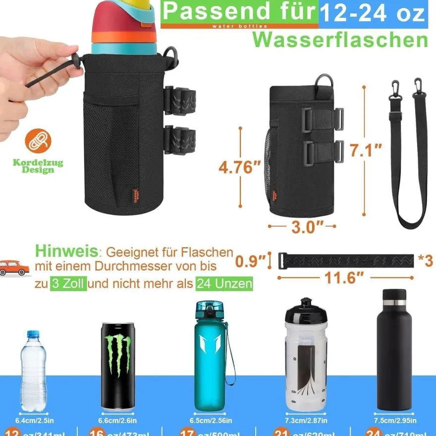Desing Wish Fahrrad Getränkehalter mit Netztasche und Schultergurt, Schwarz