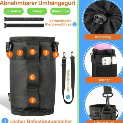 Desing Wish Fahrrad Getränkehalter mit Netztasche und Schultergurt, Schwarz