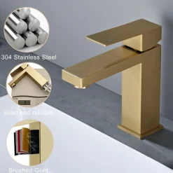 Detbom Waschtischarmatur Gold - Edelstahl 304, Keramikventil, Einhebel