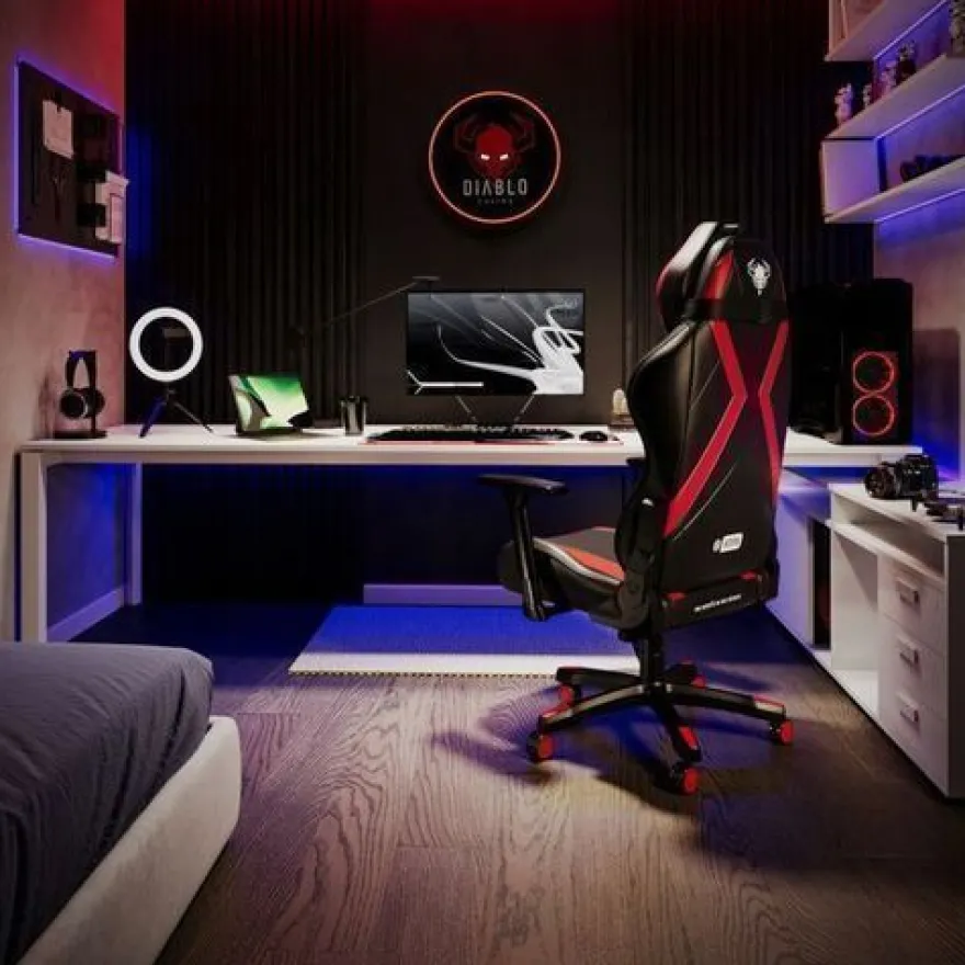 Diablo X-Horn Gaming Stuhl Bürostuhl Schreibtischstuhl Schwarz-Rot, Größe Small