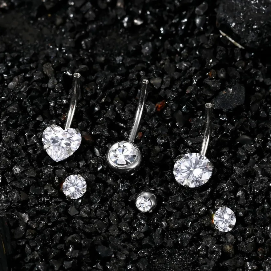 Diamday Bauchnabelpiercing 316L Chirurgenstahl mit CZ, 14G, wählbare Längen