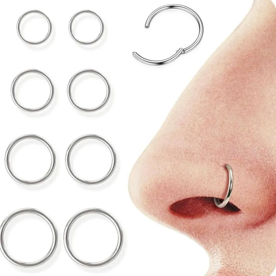 Diamday 8 Stück Nasenpiercing Ringe 16G/18G Chirurgenstahl Septum Ring Hoop