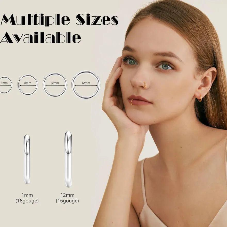 Diamday 8 Stück Nasenpiercing Ringe 16G/18G Chirurgenstahl Septum Ring Hoop