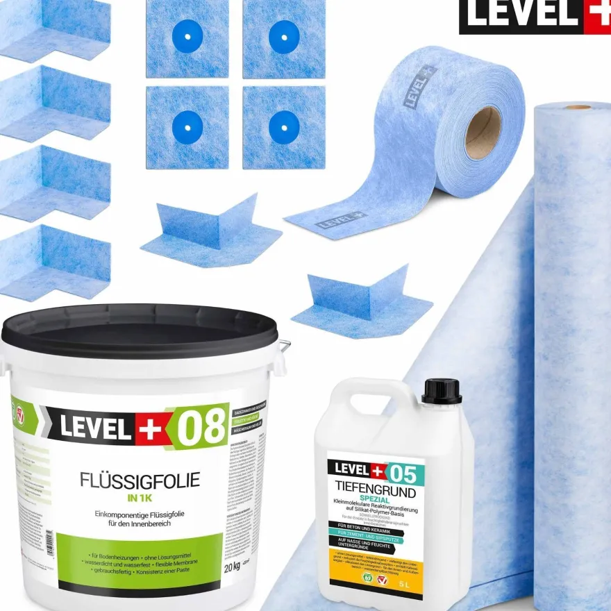 Dicht-Set Abdichtung Bad Dusche 20Kg Flüssigfolie Dichtbahn Dichtband Ecke SET45
