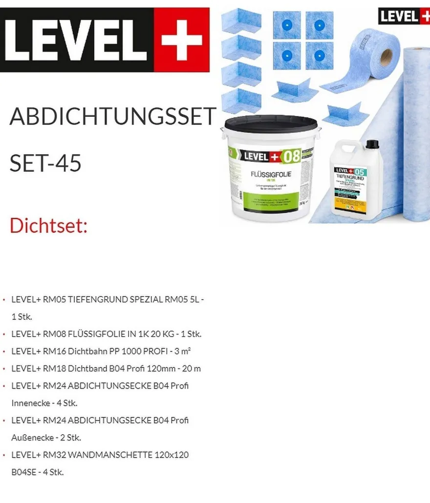 Dicht-Set Abdichtung Bad Dusche 20Kg Flüssigfolie Dichtbahn Dichtband Ecke SET45