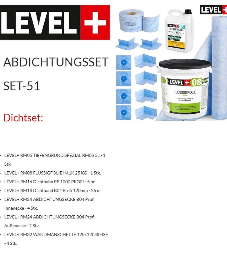 Dichtset Bad Dusche Flüssigfolie 25Kg Dichtbahn Dichtband Dichtset TOP SET51