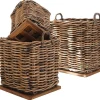 Dickes CL Rattan Korb Cestino braun ca.70cm Teakbodenplatte Pflanzkorb Griffe