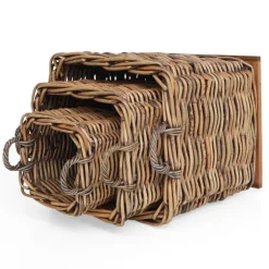 Dickes CL Rattan Korb Cestino braun ca.70cm Teakbodenplatte Pflanzkorb Griffe