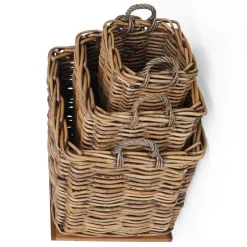 Dickes CL Rattan Korb Cestino braun ca.70cm Teakbodenplatte Pflanzkorb Griffe