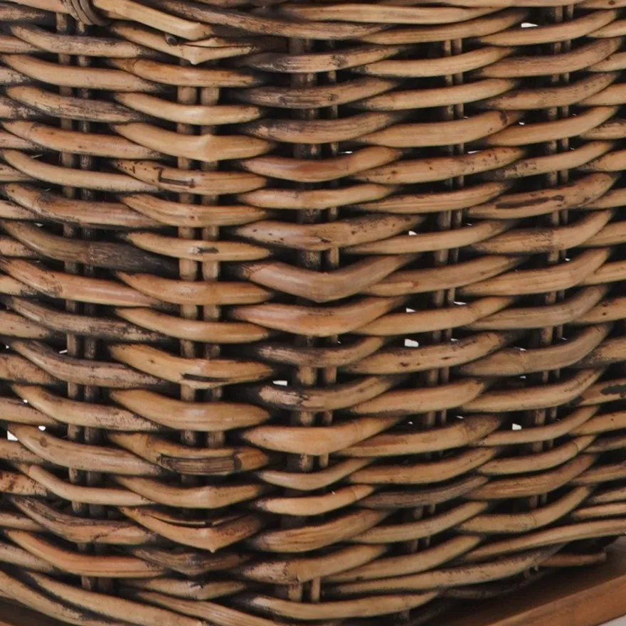 Dickes CL Rattan Korb Cestino braun ca.70cm Teakbodenplatte Pflanzkorb Griffe
