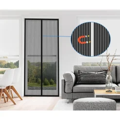DIKER Fliegengitter Magnet Tür 80x200cm Schwarz - Insektenschutz für Balkon und