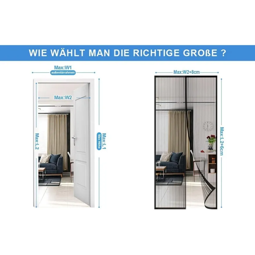 DIKER Fliegengitter Magnet Tür 80x200cm Schwarz - Insektenschutz für Balkon und