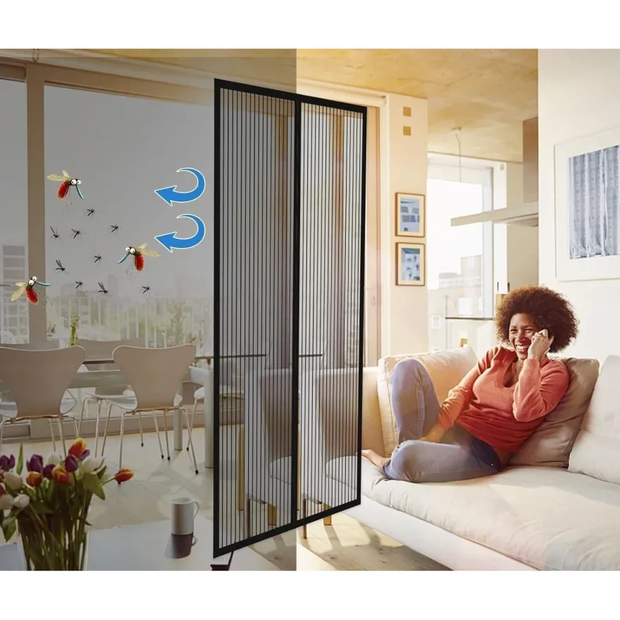 DIKER Fliegengitter Magnet Tür 80x200cm Schwarz - Insektenschutz für Balkon und
