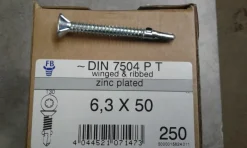 DIN 7504 Bohrschrauben 6,3 x 50, Stahl verz. mit Fügel &Rippen 250 Stk