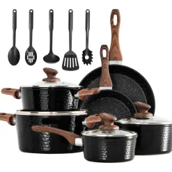 DishDelight 15-teiliges Kochgeschirr-Set aus Granit mit Antihaftbeschichtung