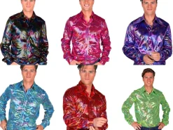 Disko Hemd Herren Paillettenhemd Dancing 70er 80er LA Glitzer Karneval Fasching